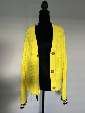 Skies Are Blue Bright Yellow Button-Down Knit Cardigan